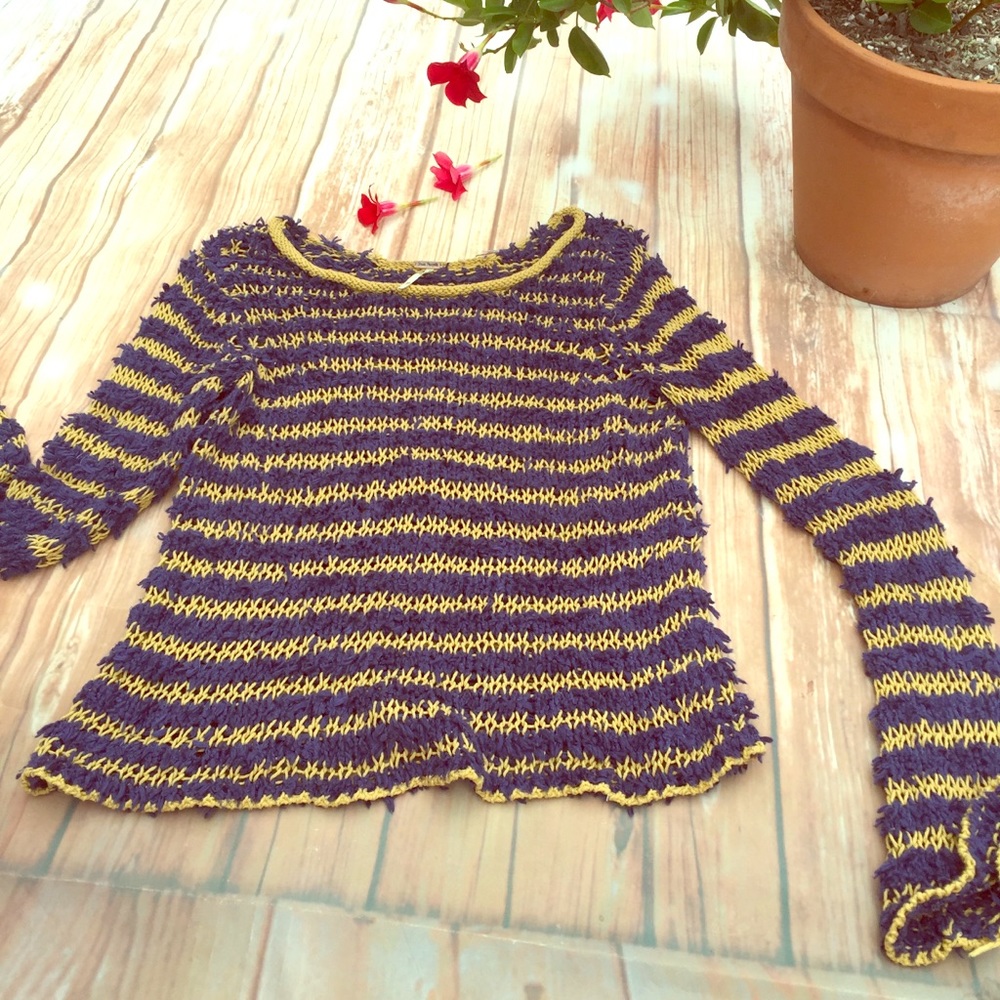 Free People blue & yellow light summer sweater XS